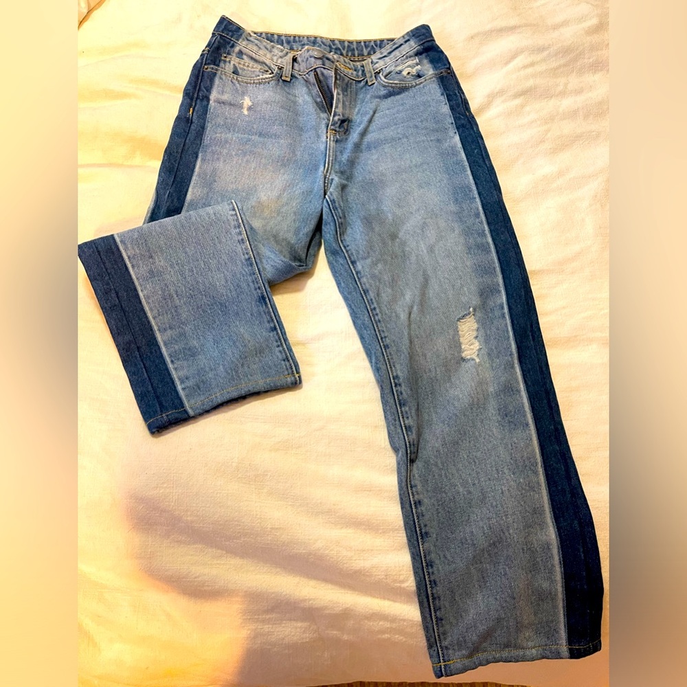 Carmar LF Ursula Taylor high rise straight jeans blue stripe sz 25 90s mom Jean